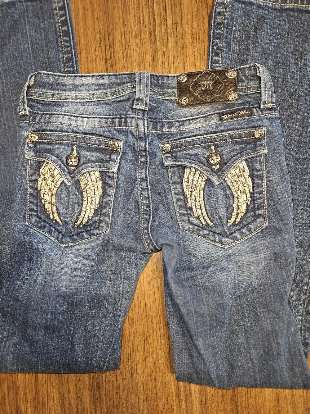 Miss Me Medium Blue Denim Jeans with Embroidered Wing Pockets